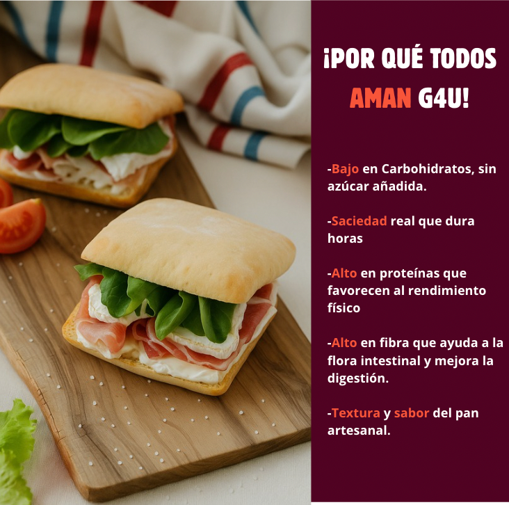 PAN CIABATTA | Proteico ; Low-Carb ; Sin Azúcar ; Apto Keto (4 unidades)