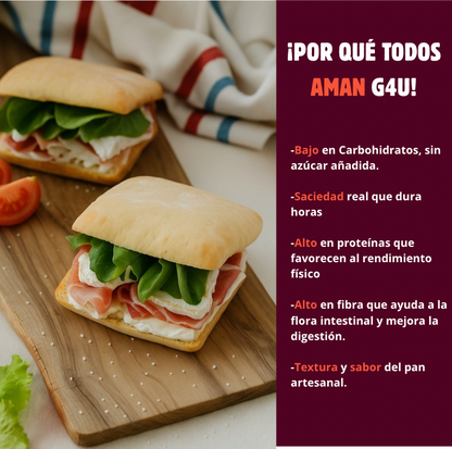PAN CIABATTA | Proteico ; Low-Carb ; Sin Azúcar ; Apto Keto (4 unidades)